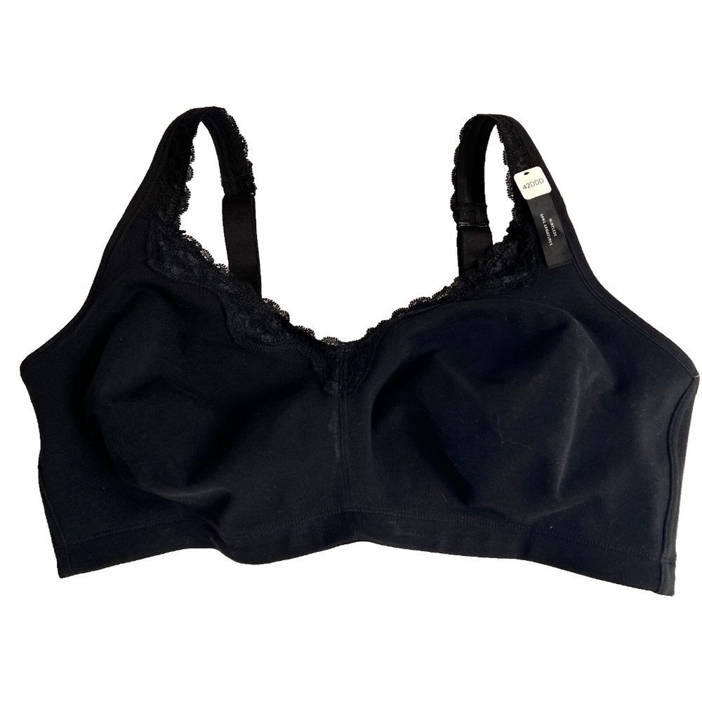 ti Voglio Black Cotton Soft Cup Wirefree Bra 42DDD Back Closure New NWT